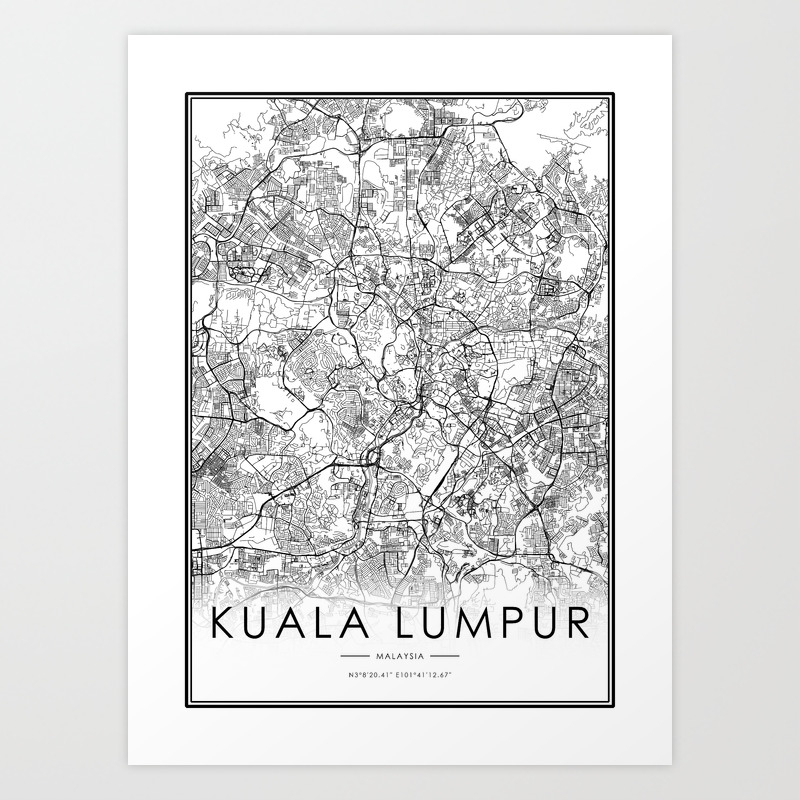 Kuala Lumpur City Map Malaysia White And Black Art Print By Victorialyu Society6
