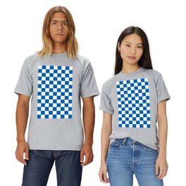 Checkered Pattern White and Ibiza Blue T Shirt