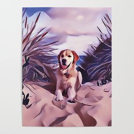 Yellow Labrador Retriever at the Beach Poster