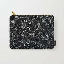 White ink, black card board. Graphic art, ink spring flowers Carry-All Pouch