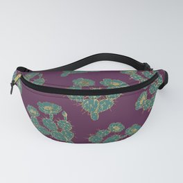 Modern forest green burgundy red gold cactus floral Fanny Pack