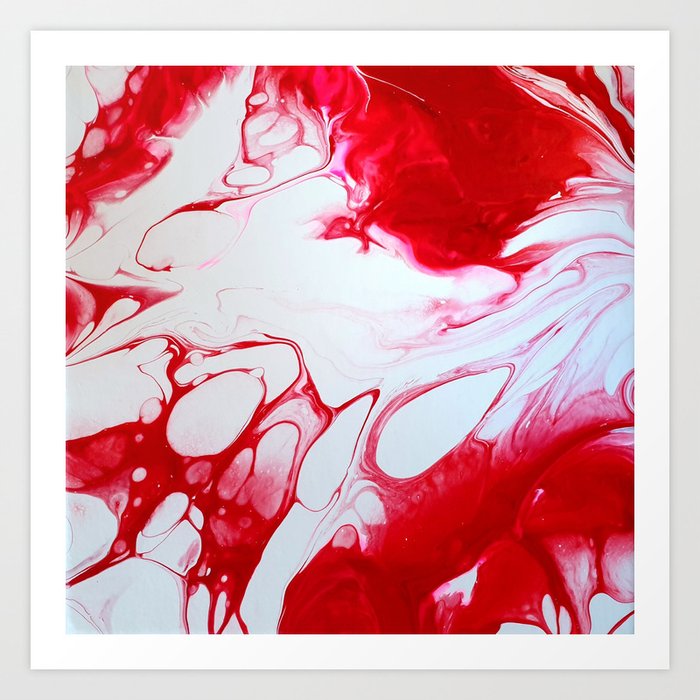 Red And White Abstract Art Raspberry Ripple Art Print By