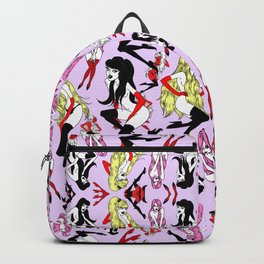 Vamps & Vixens Backpack | Yellow, Curated, Cute, Girls, Sexy, Gloves, Pattern, White, Pink, Pin Up 