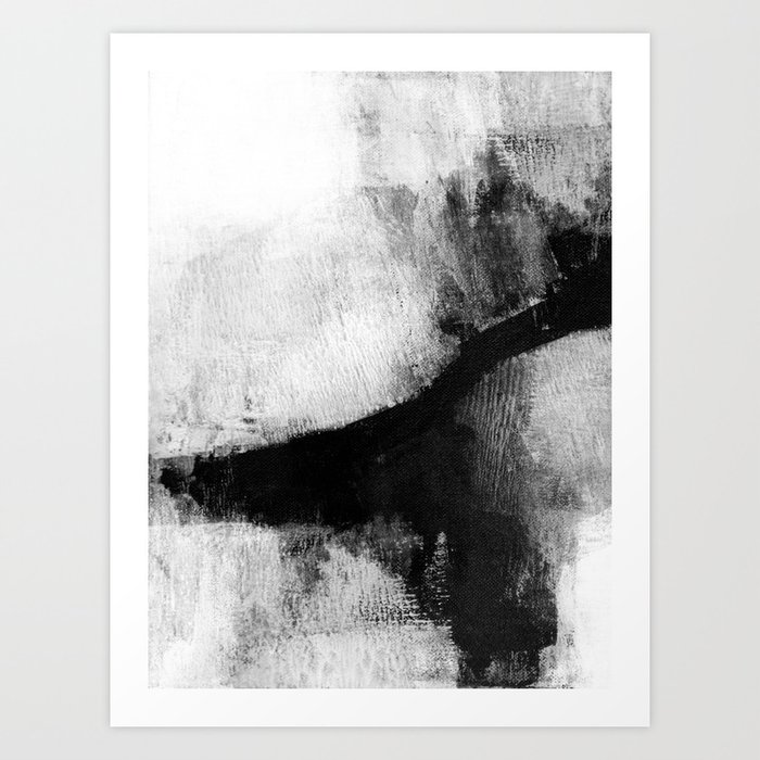 Black And White Textured Abstract Painting Delve 2 Art Print By
