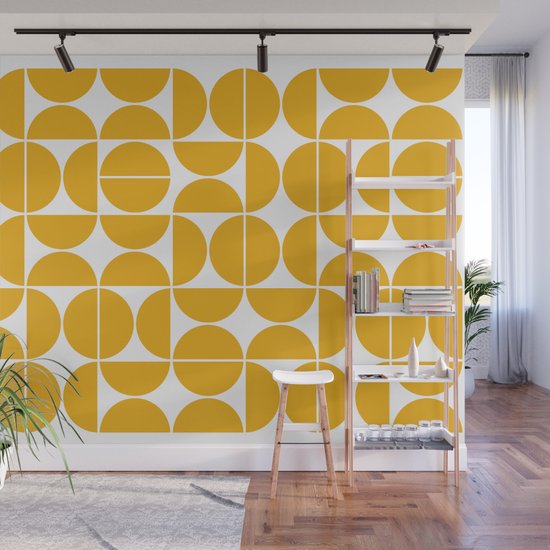 Mid Century Modern Geometric 04 Yellow Wall Mural by The Old Art Studio Society6