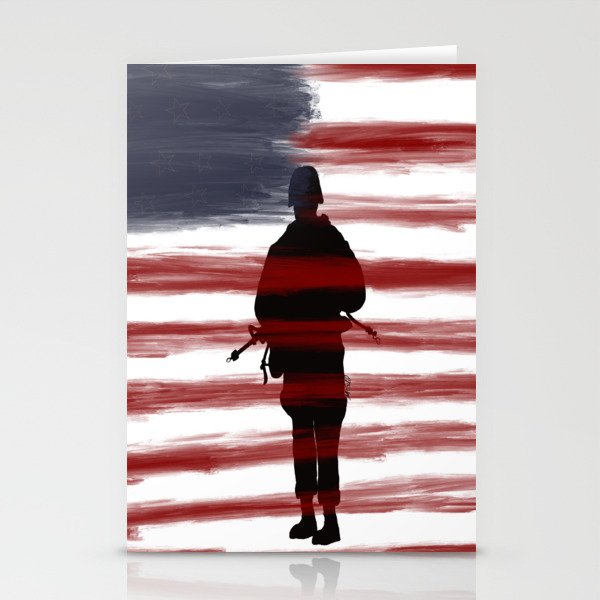 Soldier and Flag - Patriotic Stationery Cards | Drawing, Digital, Patriot, Patriotic, Flag, Gift, Holiday, American, American-flag-art, American-soldier-art