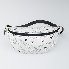 Japanese Origami white paper cranes sketch, symbol of happiness, luck and longevity Fanny Pack