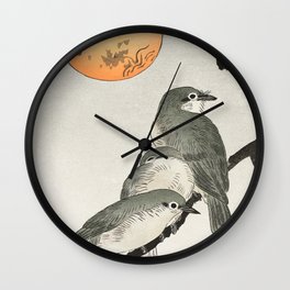 Ohara Koson, Birds Sitting On Kaki Tree - Japanese Vintage Woodblock Print Wall Clock | Ohara, Friends, Persimmon, Asia, Ukiyoe, Oharakoson, Birds, Autumn, Japanese, Bird 