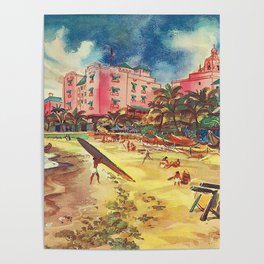 Hawaii's Famous Waikiki Beach landscape painting Poster