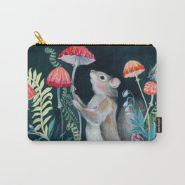 Mushroom garden Carry-All Pouch | Gouache, Squirrel, Watercolor, Bird, Mushroom, Woodland, Painting, Butterfly, Botanical, Flowers 