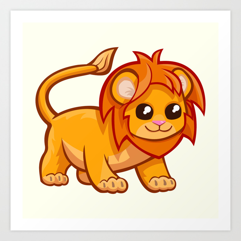 Cute baby lion cartoon Art Print by Pixxart | Society6