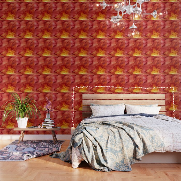 Red Sunset Abstract Ink Painting Red Orange Yellow Flame Wallpaper