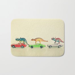 Dinosaurs Ride Cars Badematte | Digital, Curated, Vintage, Humour, Photo, Nurseryart, Cassiabeck, Kids, Animal, Retro 
