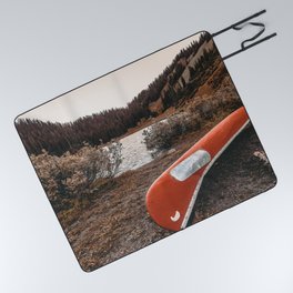 Rustic Autumn Canoe // Dusk Lit Gray Sky Pond Reflection in the Colorado Woodlands Picnic Blanket