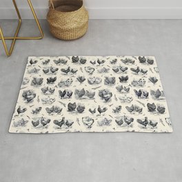 Cream and Black Vintage Victorian Toile Chicken Breeds   Rug | Farmhouse, Victorian, Chickens, Pattern, Toile, Country, Cottagecore, Chicken, Antique, Drawing 