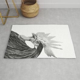 Black and White Rooster Rug | Chickens, Hahn, Graphicdesign, Portrait, Barn, Farm, Rooster, Farmhouse, Blackwhite, Fowl 