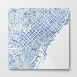 Barcelona Blueprint Watercolor City Map Metal Print | Indigoblue, Blueprint, Watercolor, Pattern, Roman, Mediterranean, Barcelona, Urban, Gothicquarter, Sea 