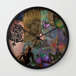 Fireworks and butterflies Wall Clock | Digital, Colorful, Collage, Boho, Butterflies, Paris, Dragon, Globe, Joy, Eiffeltower 