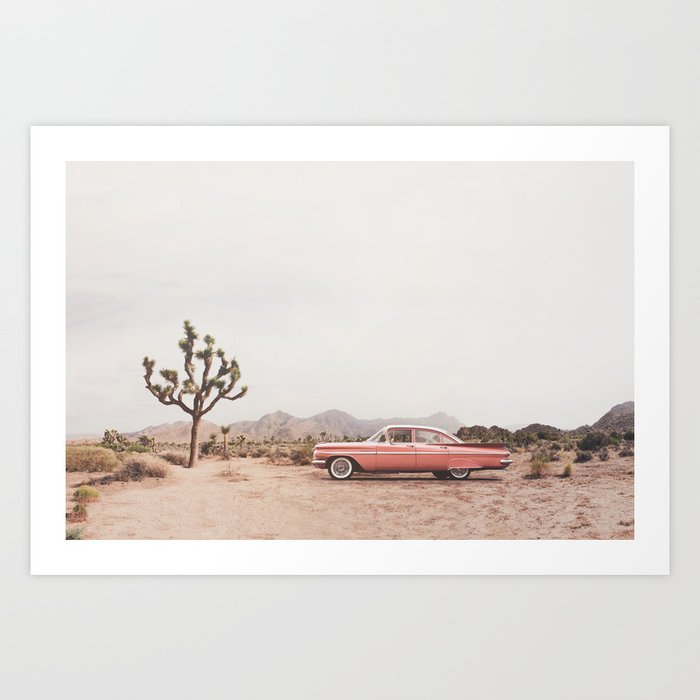 California Living Kunstdrucke | Fotografie, Joshua-tree, Koralle, Orange, Vintage-car, Retro-car, Boho, Wüste, Travel, Fotografie