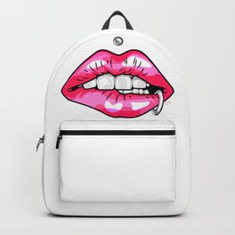 Lip Biting Pierced Backpack | Love, Illustration, People, Comic 