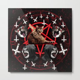 satanic cat pentagram death black metal band exorcist Metal Print | Cat, Satanic, Crucifix, Graphicdesign, Evil, Satan, Crazy, Crazycat, Band, Funnycat 