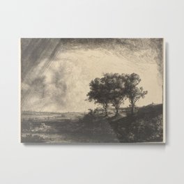 The Three Trees Metal Print | Rembrandtvanrijn, Etched, Drawing, Print, Classicart, Landscape, Endgrave, Engraving, Intaglio, Drypoint 