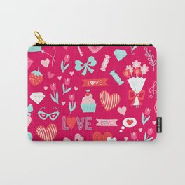 Valentine's Happy Hearts & Flowers Pattern Carry-All Pouch | Valentineprint, Valentinehearts, Happyvalentines, Valentineartsyart, Valentinedesigns, Valentineproducts, Valentineday, Graphicdesign, Dec02 