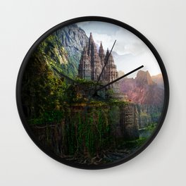 Landscape Temple Artwork Wall Clock | Temple, Painting, Nature, Mountains, Natureart, Templeart, Jungletemple, Jungle, Landscape, Mountain 