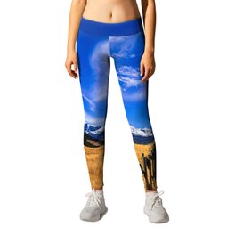 Distant Bighorns - Mountain Scenery in Northern Wyoming Leggings | Bluesky, Rustic, Western, Ranch, Country, Rockymountians, Wyoming, West, Wyominglandscape, Fence 