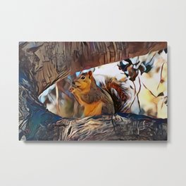 Tree top scoundrel Metal Print | Squirrel, Nature, Sunny, Woods, Wildlife, Painting, Scenic, Tree, Cute, Scenery 