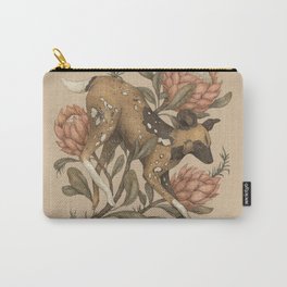 African Wild Dog Carry-All Pouch | Digital, Africanwilddog, Painteddog, Protea, Painting, Flower, Floral, Endangeredspecies, Botanical, Endangered 