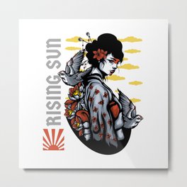 Rising Sun Japan Geisha Metal Print | Girl, East, Birds, Graphicdesign, Japanart, Asian, Risingsundesign, Flower, Eastern, Japanesedesign 