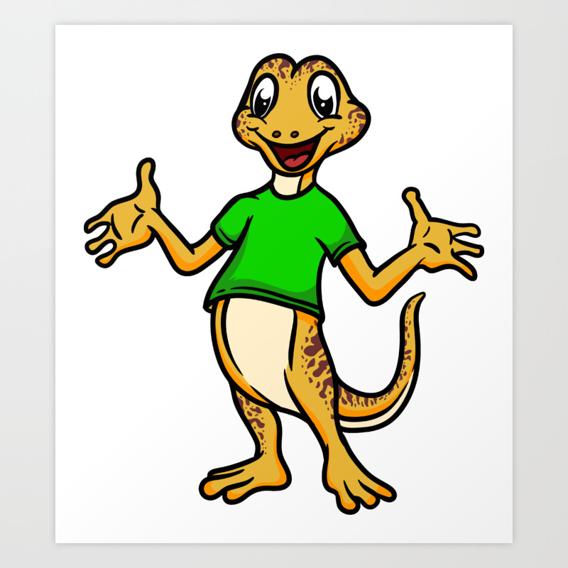 Cute Anthropomorphic Human-like Cartoon Character Gecko in Clothes Art  Print by Sticker Steve | Society6