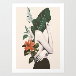 natural beauty-collage 2 Art Print | Leaf, Flowers, Portrait, Dada22, Leaves, Curated, Figure, Beauty, Green, Shapes 