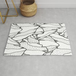 White pattern mountains Rug | Minimal, Illustration, Simple, Curated, Blackandwhite, Mountaindrawing, Outlines, Shapes, Rocks, Rockdrawing 
