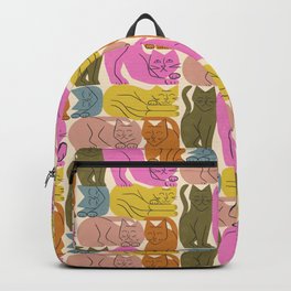 Stack of Cats No. 1 Backpack | Drawing, Simple, Fun, Sleeping, Silly, Retro, Colorful, Bright, Pink, Stretching 