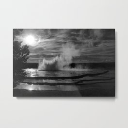 Yellowstone Geyser Landscape Photograph Metal Print | Greatfountain, Water, Curated, Twilight, Colorado, Wyoming, Black And White, Blackandwhite, California, Geyser 