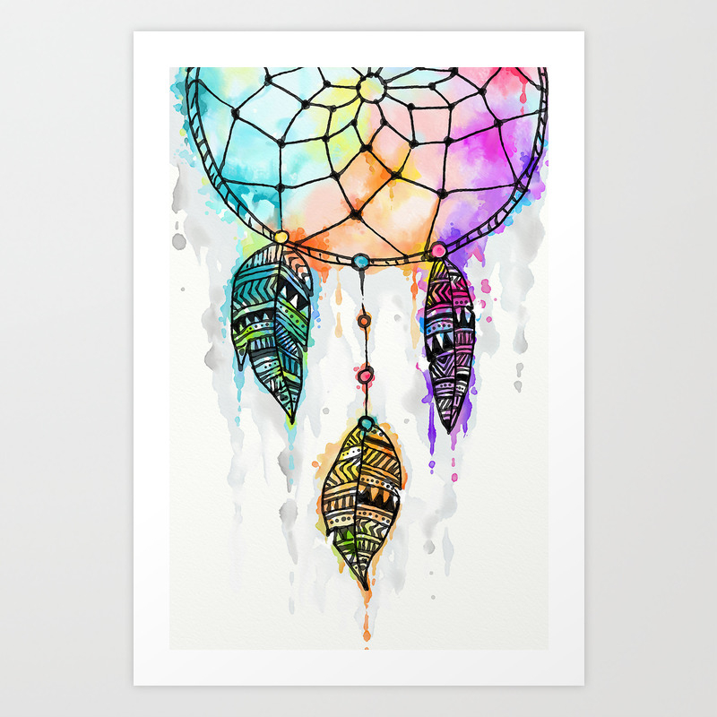 Colorful Dreamcatcher Watercolor Painting Art Print By Madotta