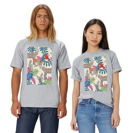 Hand drawn leopard colorful tropical heaven and hibiscus white pattern T Shirt