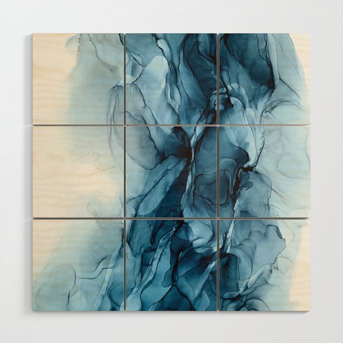 Deep Blue Flowing Water Abstract Painting Wood Wall Art By