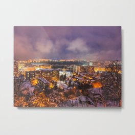 Night scenery with colorful clouds Metal Print | Nightscenery, Horizons, Colorfulclouds, Digital, Purplesky, Bautiful, Town, Eveninglights, Sleeping, Color 