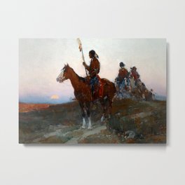 “Eventide” Western Art by Frank Tenney Johnson Metal Print | Indians, Painting, Evening, Eventide, Moonlight, Band, Technique, Horseback 