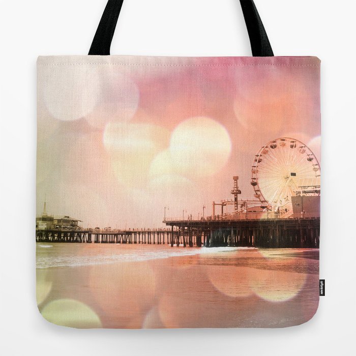 Sparkling pink Santa Monica Pier Tote Bag by Christine aka stine1 