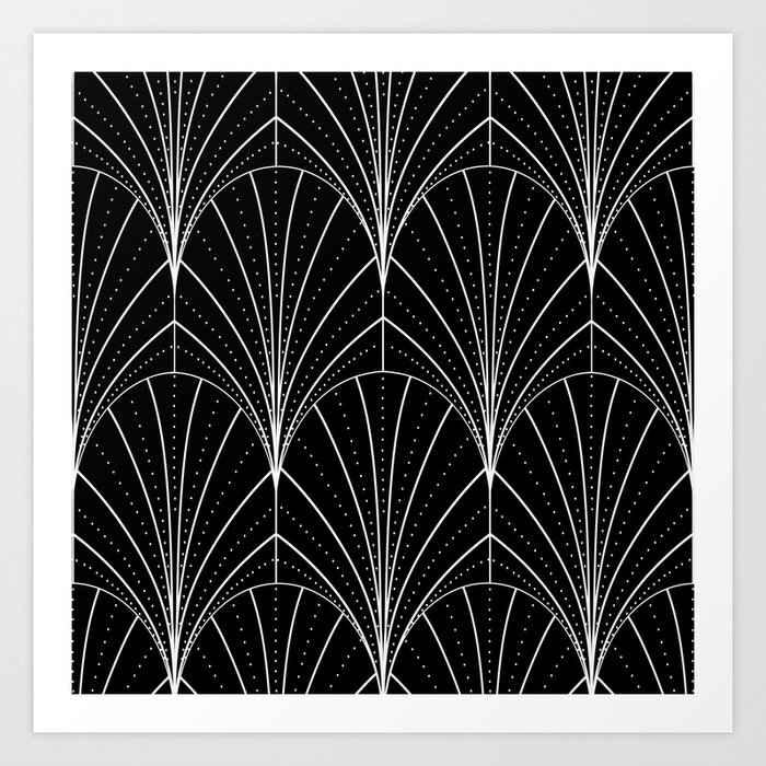 Art Deco Waterfalls // Black & White Art Print by Wellington Boot
