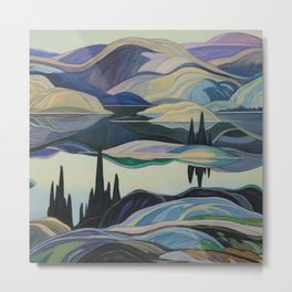 Mirror lake, morning alpine lake mountain mirrored water landscape painting by Franklin Carmichael for home, wall & bedroom decor Metal Print | Painting, Maine, Lake, Scotland, Hudsonrivervalley, Newengland, Placid, Tahoe, Vermont, Minnosota 