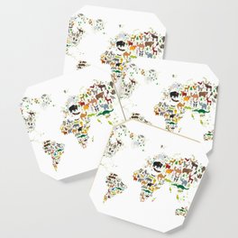 Cartoon animal world map for children and kids, Animals from all over the world on white background Coaster