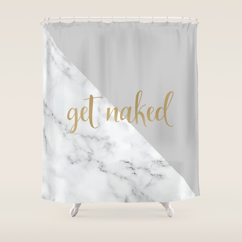 Get Naked Fun Bathroom Art Grey Gold Marble Shower Curtain By Meganmorrisart Society6