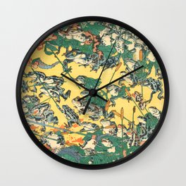 Fashionable Battle Of Frogs By Kawanabe Kyosai 1864 Wall Clock | Asia, Frogs, Fashionable, Drawing, Asian, Vintage, Japanese, Frog, Japan, Kawanabe 
