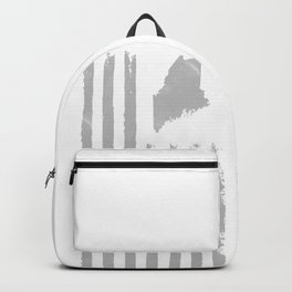 Distressed USA Flag with Maine Silhouette Original Design Backpack | Vacationland, Usaflagwithmaine, Digital, Flag, Originaldesign, Mainenative, Graphicdesign, Black And White, Maine, Distressed 