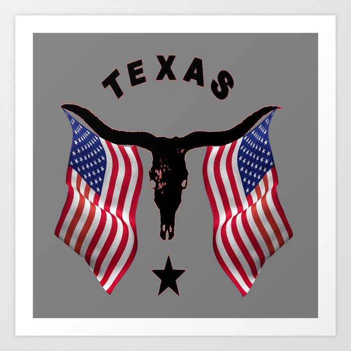 Patriotic American Flag Texas Longhorn Abstract Art Art Print By
